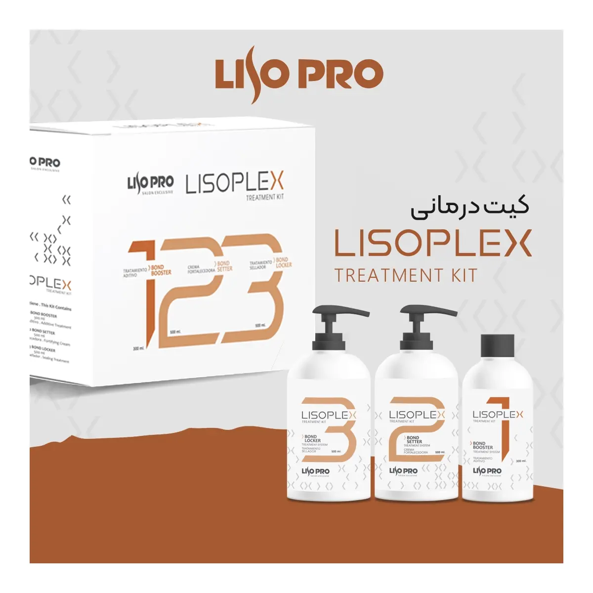 کیت درمانی لیسوپلکس لیسو پرو درمان آسیب‌های رنگ مو و دکلره Liso Pro